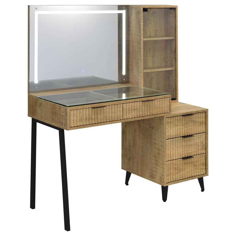 Souza Mango 5-Drawer Makeup Vanity Table With LED Mirror by Coaster at Eve Furniture