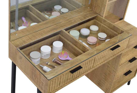 Souza Mango 5-Drawer Makeup Vanity Table With LED Mirror by Coaster at Eve Furniture