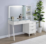 Souza White High Gloss 5-Drawer Makeup Vanity Table With LED Mirror by Coaster at Eve Furniture