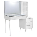 Souza White High Gloss 5-Drawer Makeup Vanity Table With LED Mirror by Coaster at Eve Furniture