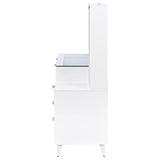 Souza White High Gloss 5-Drawer Makeup Vanity Table With LED Mirror by Coaster at Eve Furniture