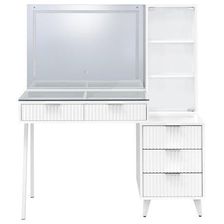 Souza White High Gloss 5-Drawer Makeup Vanity Table With LED Mirror by Coaster at Eve Furniture