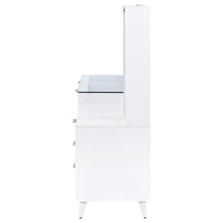 Souza White High Gloss 5-Drawer Makeup Vanity Table With LED Mirror by Coaster at Eve Furniture
