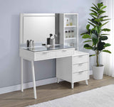 Souza White High Gloss 5-Drawer Makeup Vanity Table With LED Mirror by Coaster at Eve Furniture