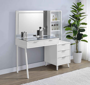 Souza White High Gloss 5-Drawer Makeup Vanity Table With LED Mirror by Coaster at Eve Furniture