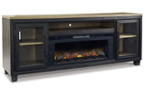 (Special) Foyland Black/Brown 83" TV Stand with Electric Fireplace by Ashley at Eve Furniture