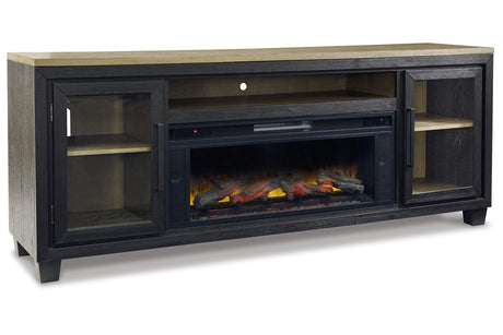 (Special) Foyland Black/Brown 83" TV Stand with Electric Fireplace by Ashley at Eve Furniture