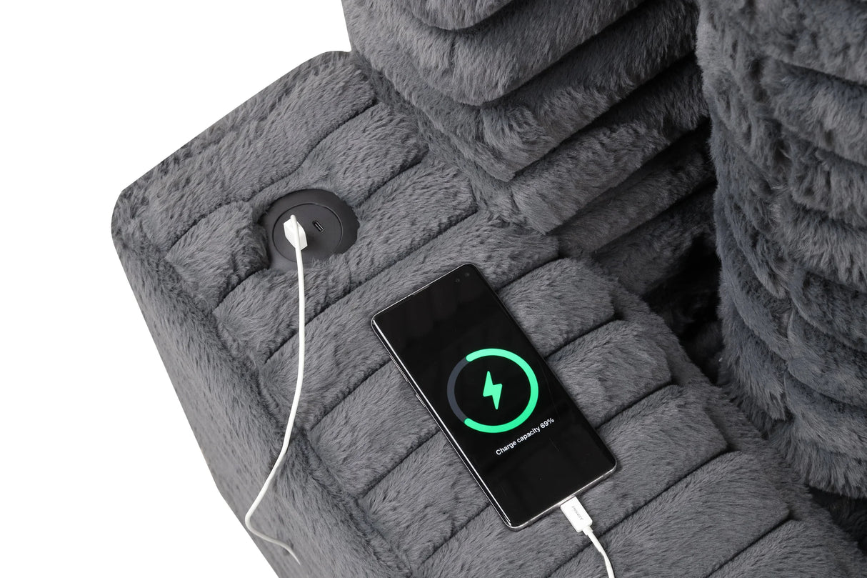 [Special] Larce Charcoal Fur Cord Fabric Chaise by Happy Homes at Eve Furniture