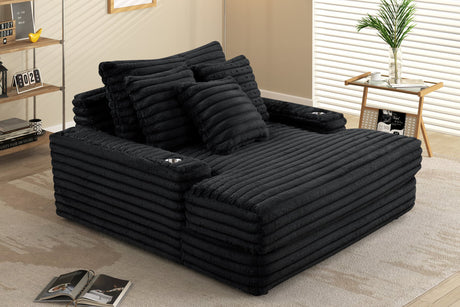 [Special] Larce Black Fur Cord Fabric Chaise by Happy Homes at Eve Furniture