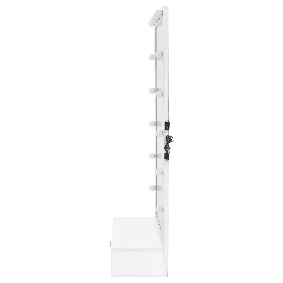 Spector White High Gloss 1-drawer Lighted Full-Length Floor Mirror by Coaster at Eve Furniture