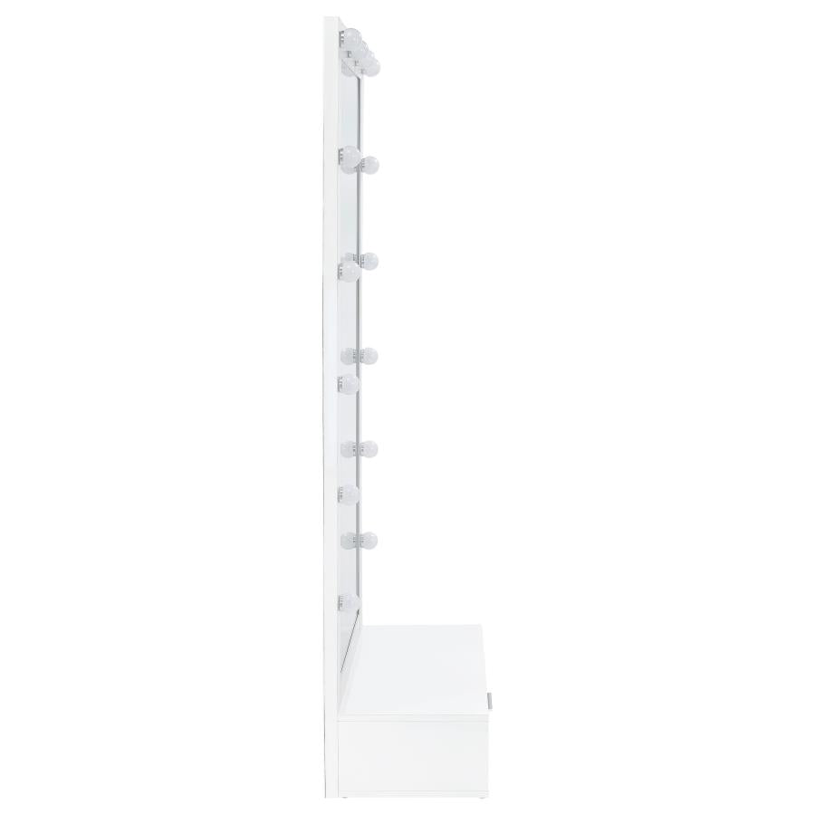 Spector White High Gloss 1-drawer Lighted Full-Length Floor Mirror by Coaster at Eve Furniture