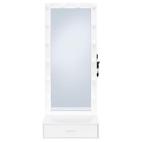 Spector White High Gloss 1-drawer Lighted Full-Length Floor Mirror by Coaster at Eve Furniture