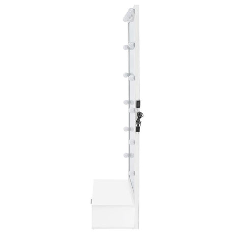 Spector White High Gloss 1-drawer Lighted Full-Length Floor Mirror by Coaster at Eve Furniture