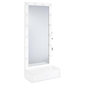 Spector White High Gloss 1-drawer Lighted Full-Length Floor Mirror by Coaster at Eve Furniture