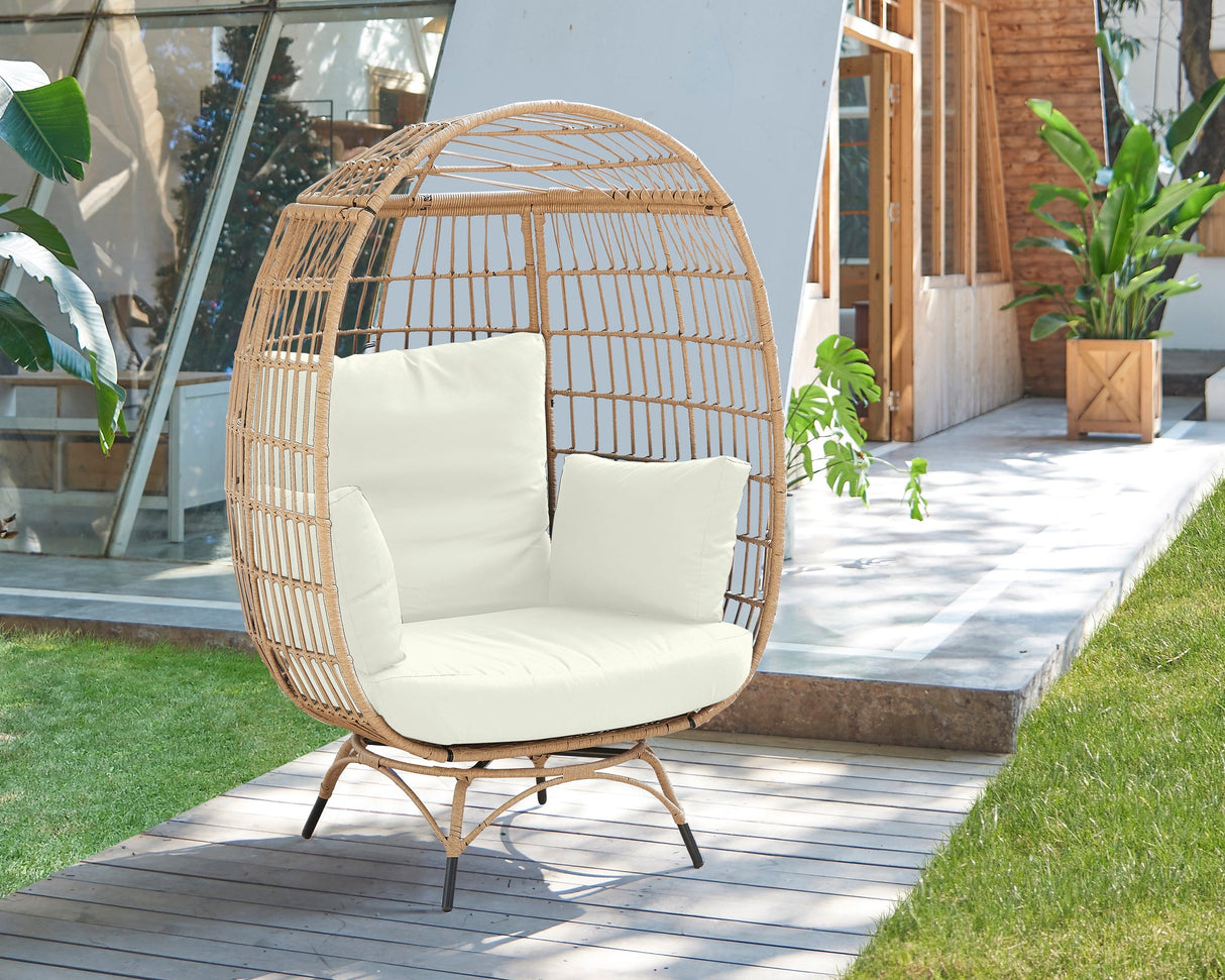 Spezia Patio Freestanding Egg Chair with Cream Cushions by Manhattan Comfort at Eve Furniture