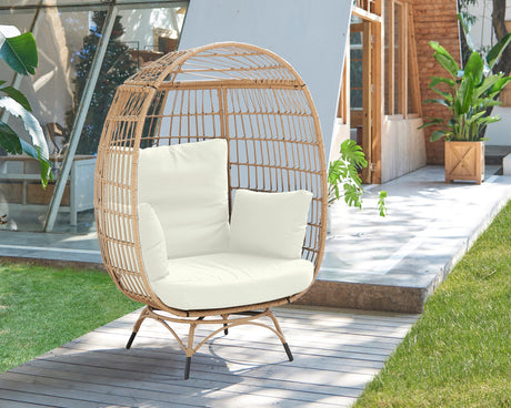 Spezia Patio Freestanding Egg Chair with Cream Cushions by Manhattan Comfort at Eve Furniture