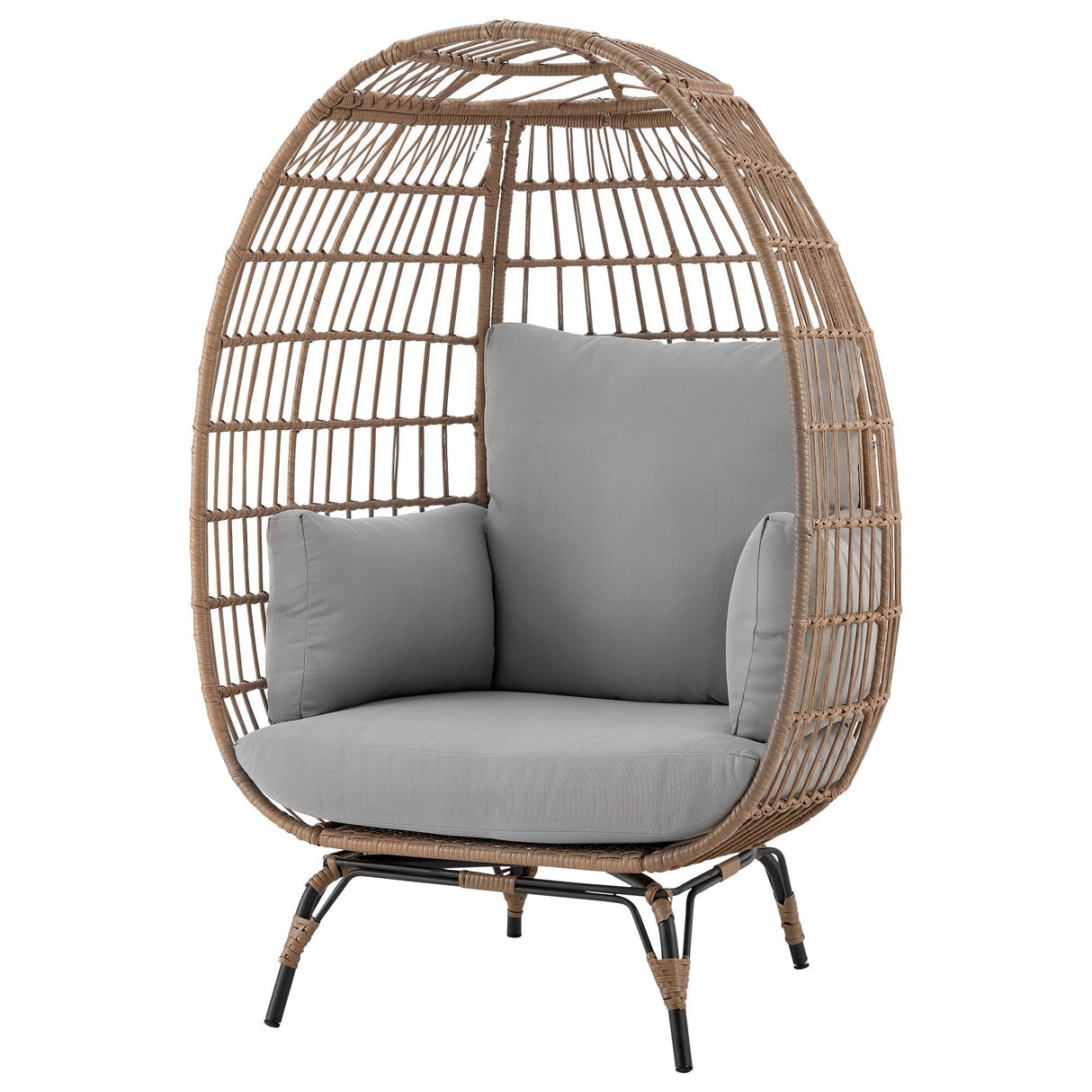 Spezia Patio Freestanding Egg Chair with Grey Cushions by Manhattan Comfort at Eve Furniture