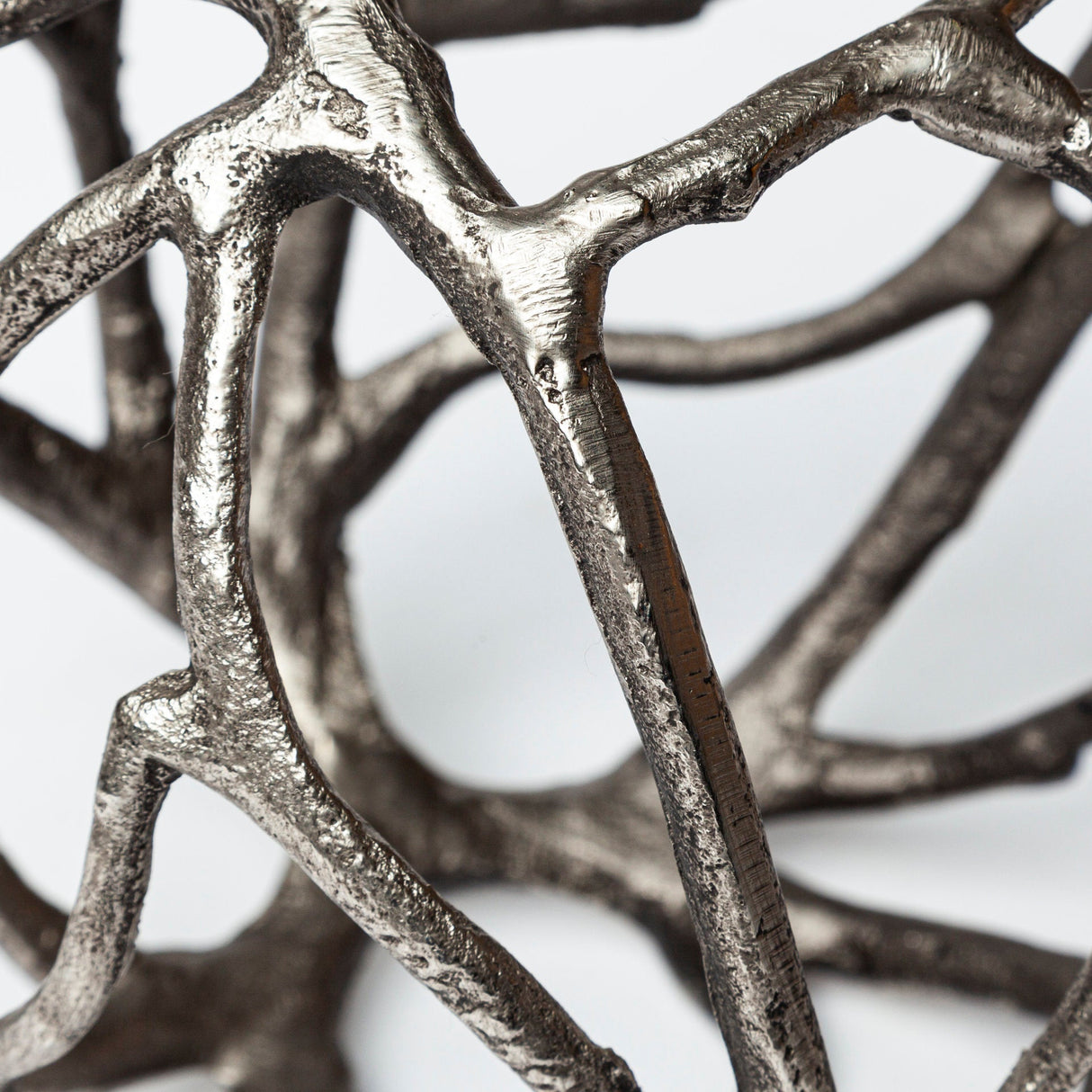 Sphaira I Small Silver Cast Aluminum Decorative Tree Branch Orb by Mercana at Eve Furniture
