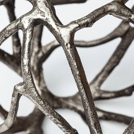 Sphaira I Small Silver Cast Aluminum Decorative Tree Branch Orb by Mercana at Eve Furniture