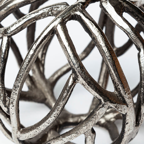 Sphaira II Large 7L x 7W Silver Cast Aluminum Decorative Tree Branch Orb by Mercana at Eve Furniture