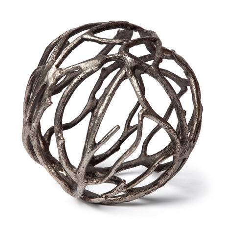 Sphaira II Large 7L x 7W Silver Cast Aluminum Decorative Tree Branch Orb by Mercana at Eve Furniture