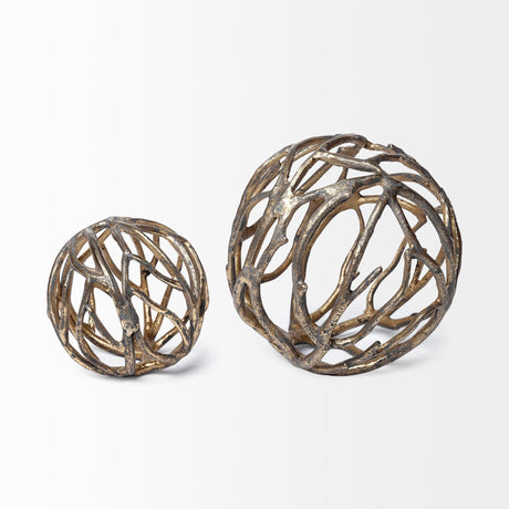 Sphaira Noir I Small 5L x 5W Gold Cast Aluminum Decorative Tree Branch Orb by Mercana at Eve Furniture