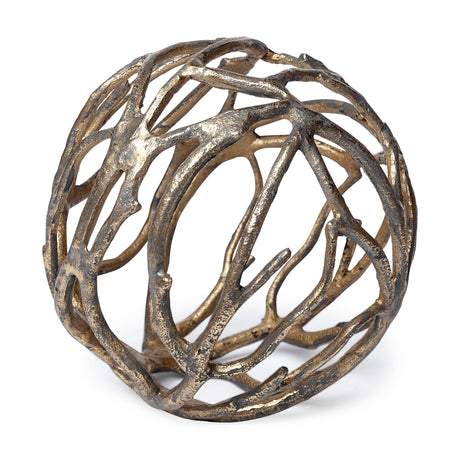 Sphaira Noir II Large 7L x 7W Gold Cast Aluminum Decorative Tree Branch Orb by Mercana at Eve Furniture