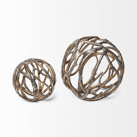 Sphaira Noir II Large Gold Cast Aluminum Decorative Tree Branch Orb by Mercana at Eve Furniture