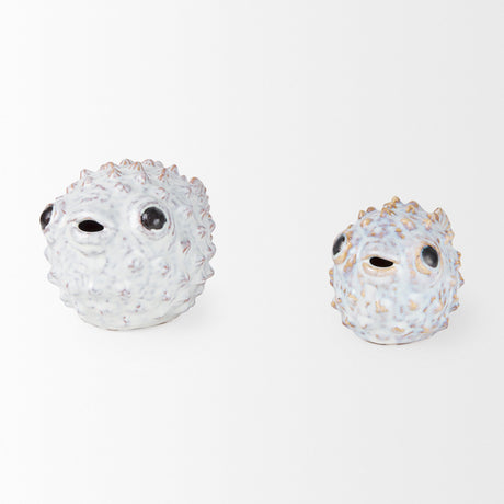 Spike II (Large) Off-White Ceramic Puffer Fish by Mercana at Eve Furniture