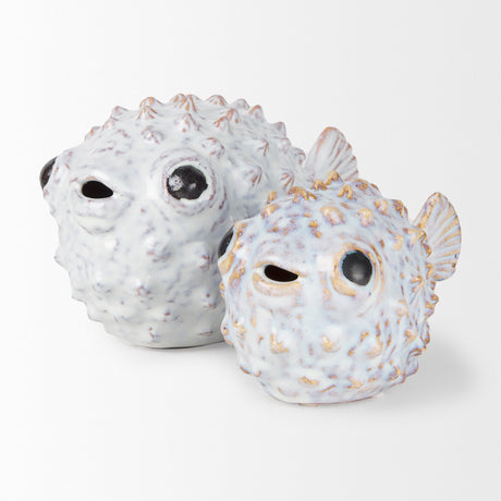 Spike II (Large) Off-White Ceramic Puffer Fish by Mercana at Eve Furniture
