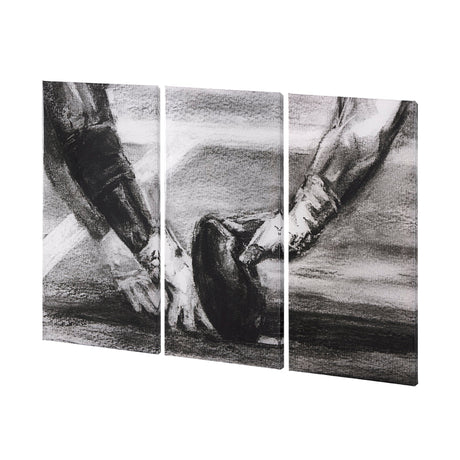 Sports Collection Football 3 Piece Triptych (L) by Mercana Studio a Hand Embellished Textured Canvas by Mercana at Eve Furniture
