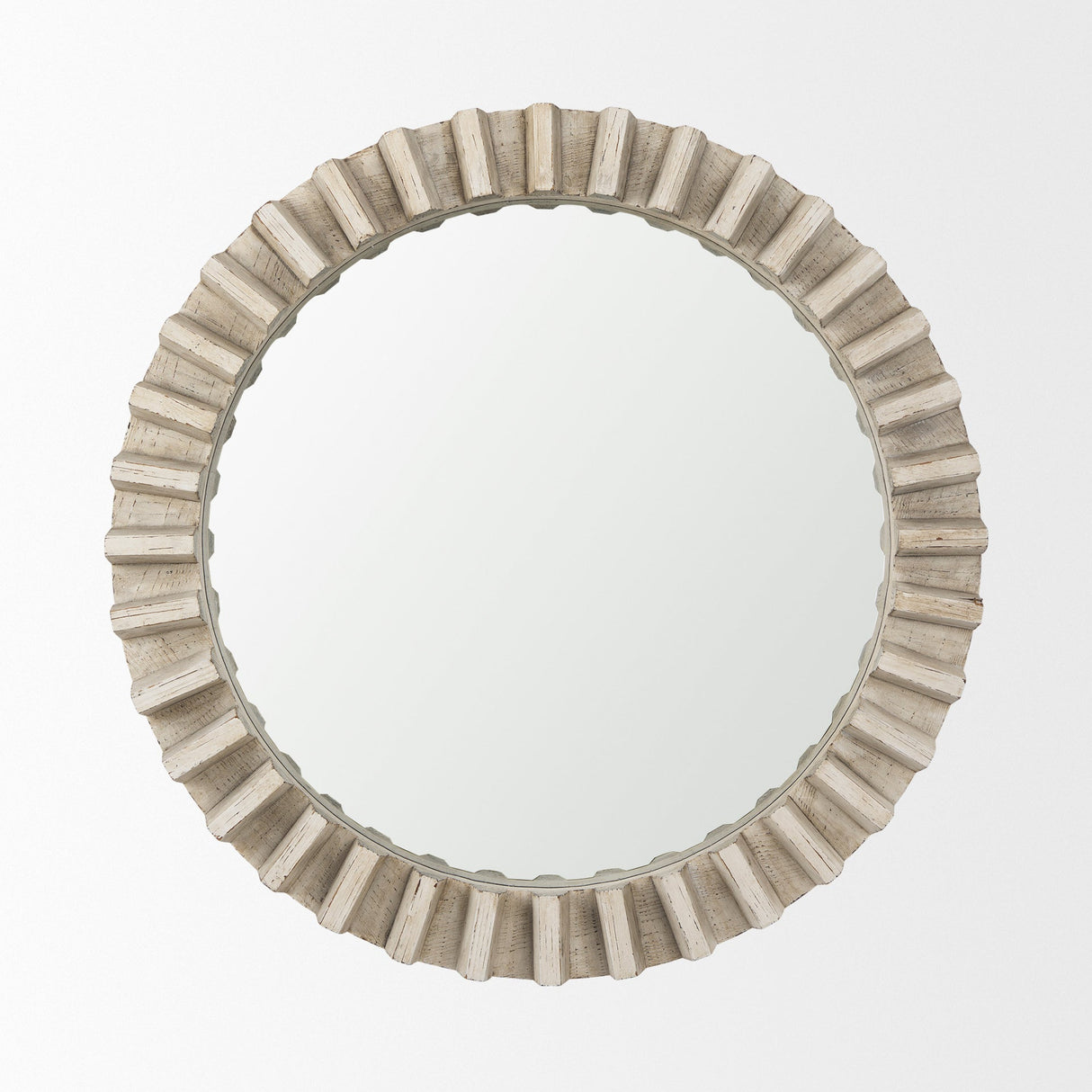 Sprocket Mirror Round Natural Brown Wood Frame Mirror by Mercana at Eve Furniture