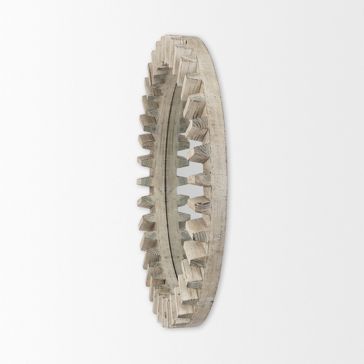 Sprocket Mirror Round Natural Brown Wood Frame Mirror by Mercana at Eve Furniture