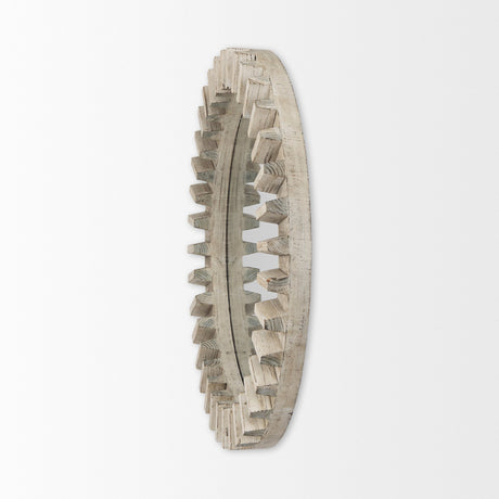 Sprocket Mirror Round Natural Brown Wood Frame Mirror by Mercana at Eve Furniture