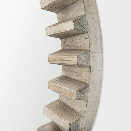 Sprocket Mirror Round Natural Brown Wood Frame Mirror by Mercana at Eve Furniture