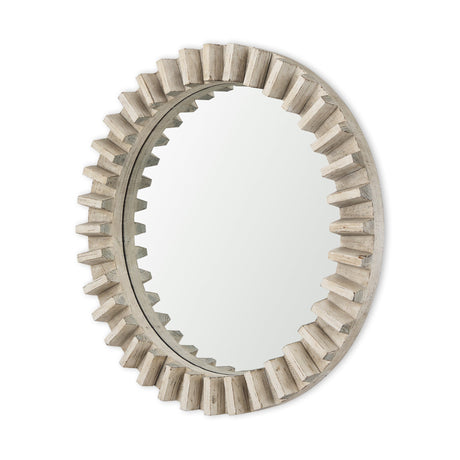 Sprocket Mirror Round Natural Brown Wood Frame Mirror by Mercana at Eve Furniture