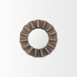 Sprocket Round Brown Wood Frame Mirror by Mercana at Eve Furniture