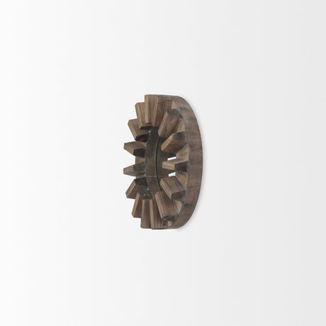 Sprocket Round Brown Wood Frame Mirror by Mercana at Eve Furniture