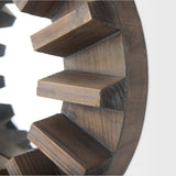 Sprocket Round Brown Wood Frame Mirror by Mercana at Eve Furniture