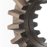 Sprocket Round Brown Wood Frame Mirror by Mercana at Eve Furniture
