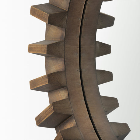 Sprocket Round Brown Wood Frame Mirror by Mercana at Eve Furniture