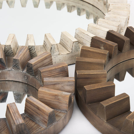 Sprocket Round Brown Wood Frame Mirror by Mercana at Eve Furniture