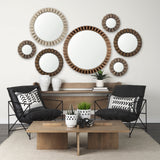 Sprocket Round Brown Wood Frame Mirror by Mercana at Eve Furniture