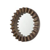 Sprocket Round Brown Wood Frame Mirror by Mercana at Eve Furniture