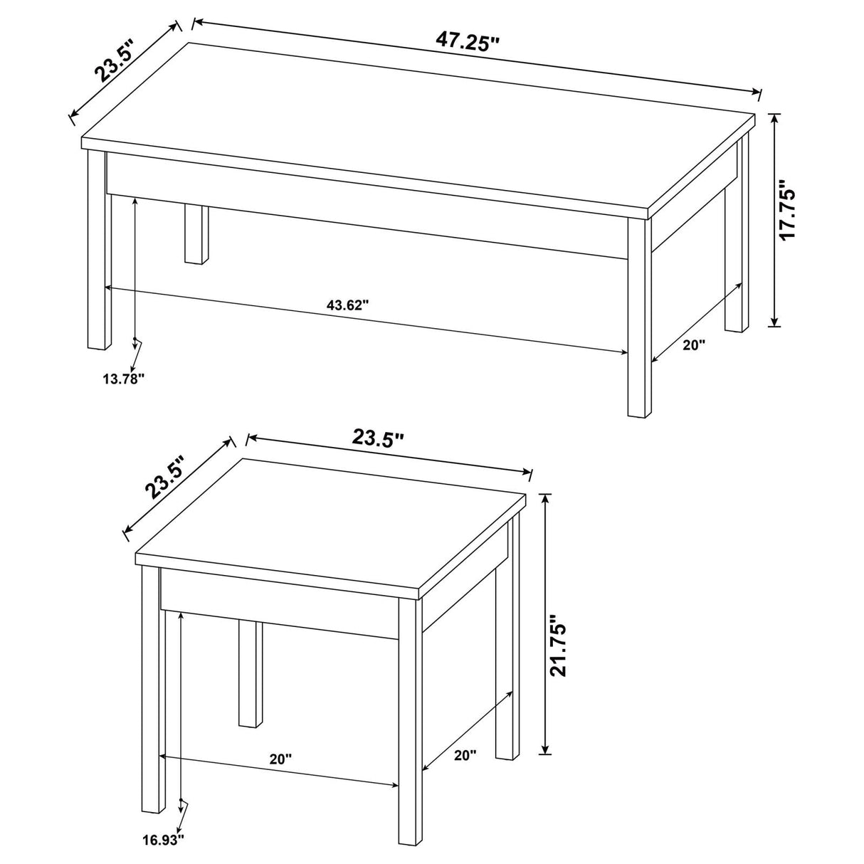 Stacie 3-piece Composite Wood Coffee Table Set Antique Pine and White