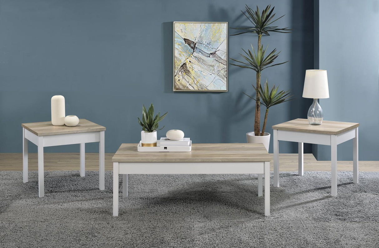 Stacie Antique Pine and White 3-piece Composite Wood Coffee Table Set by Coaster at Eve Furniture