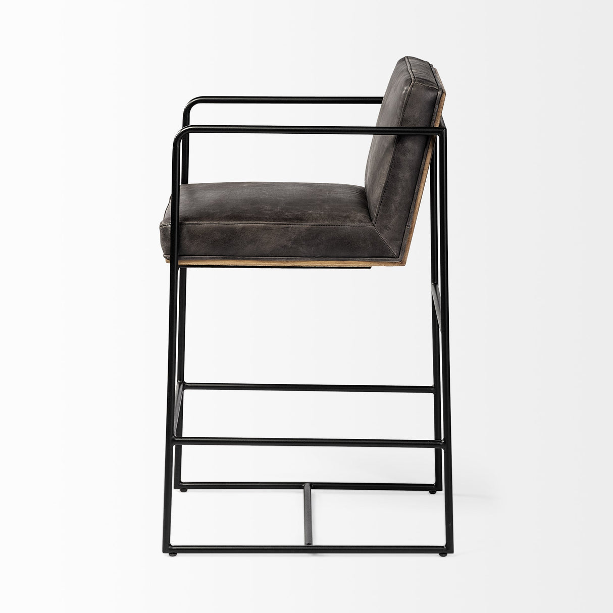 Stamford 36" Total Height Black Leather Seat w/ Wood Back, Metal Frame Counter Stool by Mercana at Eve Furniture