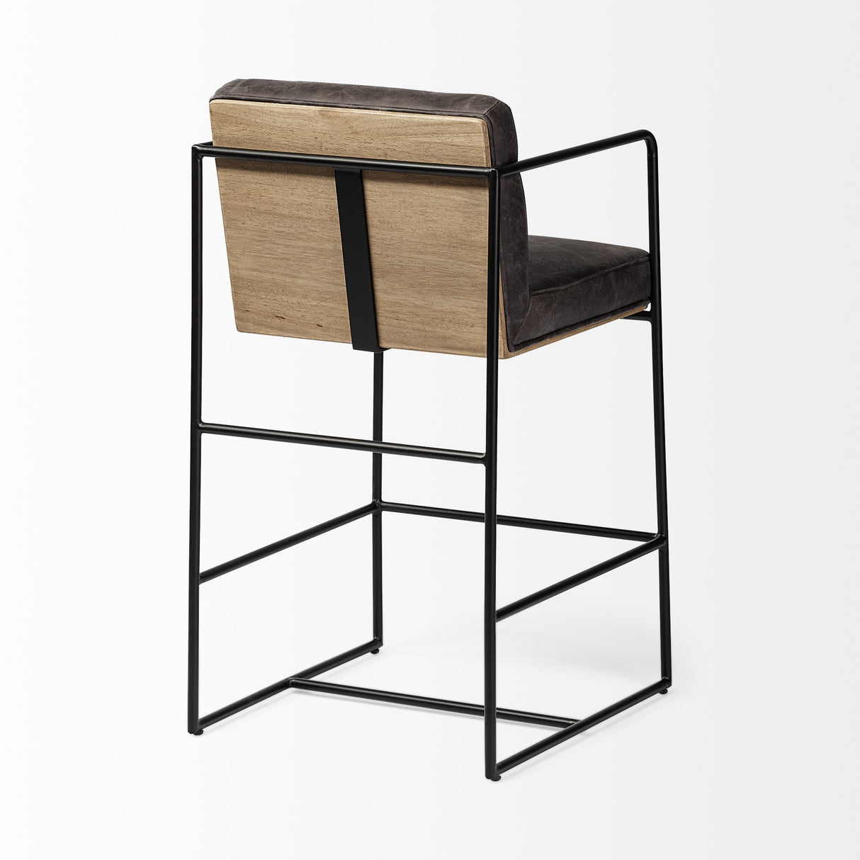 Stamford 36" Total Height Black Leather Seat w/ Wood Back, Metal Frame Counter Stool by Mercana at Eve Furniture
