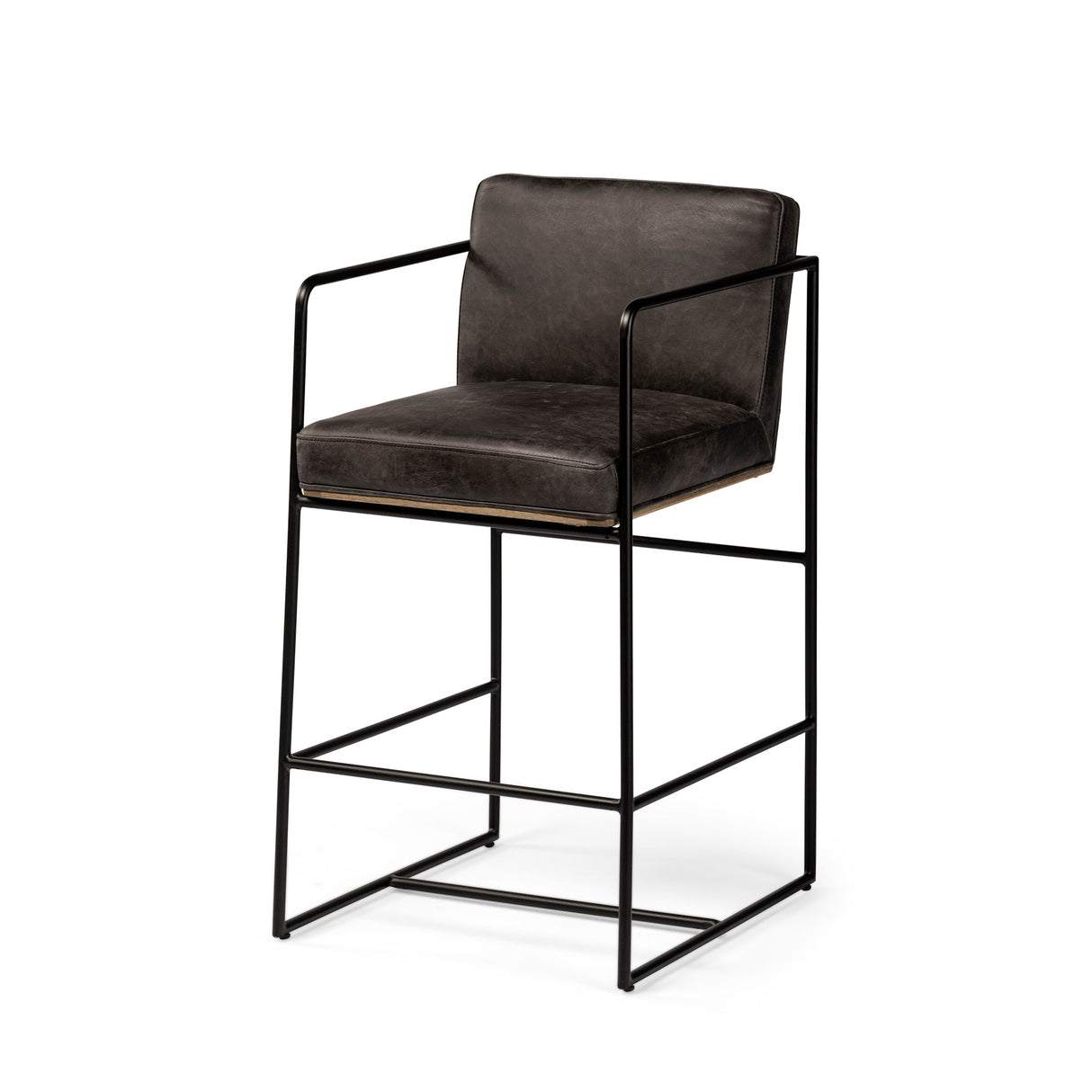 Stamford 36" Total Height Black Leather Seat w/ Wood Back, Metal Frame Counter Stool by Mercana at Eve Furniture