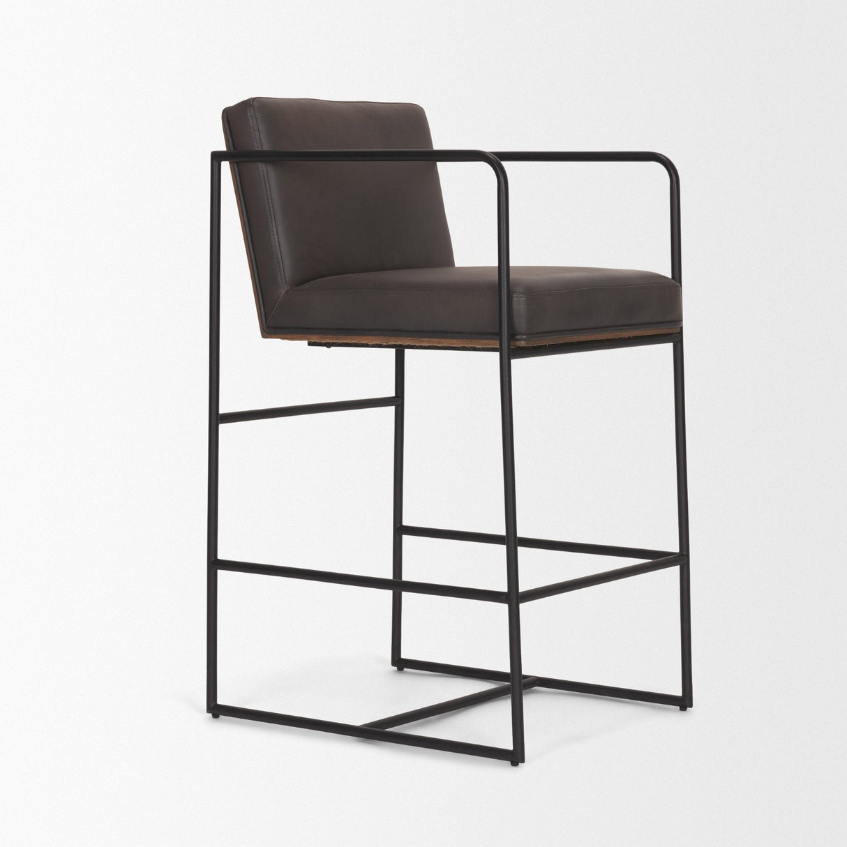 Stamford 36" Total Height Charcoal-Brown Leather Seat w/ Wood Back Metal Counter Stool by Mercana at Eve Furniture